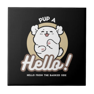 Azulejo De Cerâmica Olá do Lado Barrado - Design de Cachorro Bonito