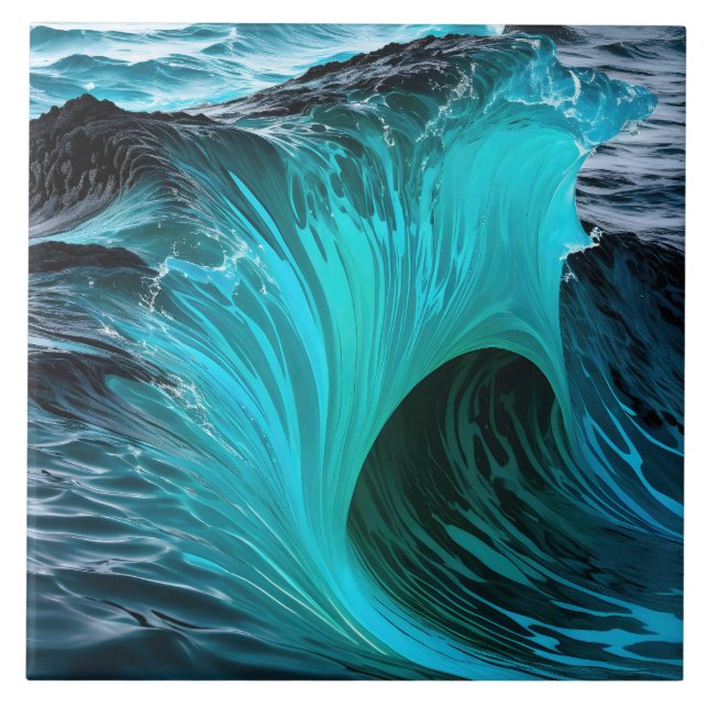 Azulejo De Cerâmica "Ola Tiburón" Onda Azul De Tubarão (Frente)