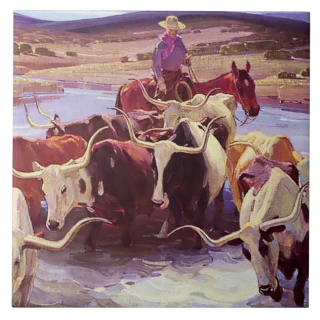 Azulejo De Cerâmica "Old Texas" por W Herbert Dunton (Frente)