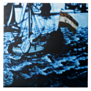 Azulejo De Cerâmica Olhar C5 do vintage de Delftware dos navios da