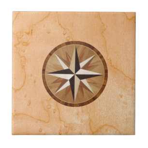 Azulejo De Cerâmica Olhar de madeira do Marquetry da luz náutica da