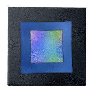 Azulejo De Cerâmica Olhar em Vidro Fuzido Dicroico Azul e Preto