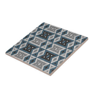 Azulejo De Cerâmica Olhar étnico ecléctico do preto das cinzas azuis