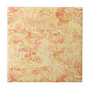 Azulejo De Cerâmica Olhar Vintage Flor Explode em Textura Amarela Clar