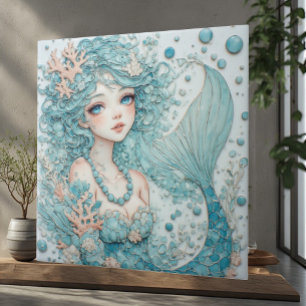 Azulejo De Cerâmica Olho Azul Água Sereia Fantasia Oceano Bolhas Coral