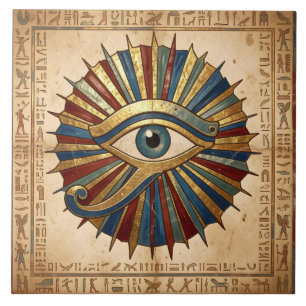 Azulejo De Cerâmica Olho de Hórus com Hieróglifos Espiritual Egípcio