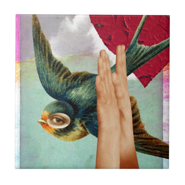 Azulejo De Cerâmica Olho do Beholder, Colagem digital de Abstrato (Frente)