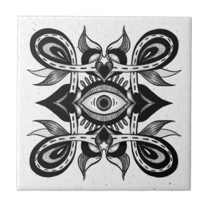 Azulejo De Cerâmica Olho Ornamental - Estilo de Tatuagem Botânica Weir