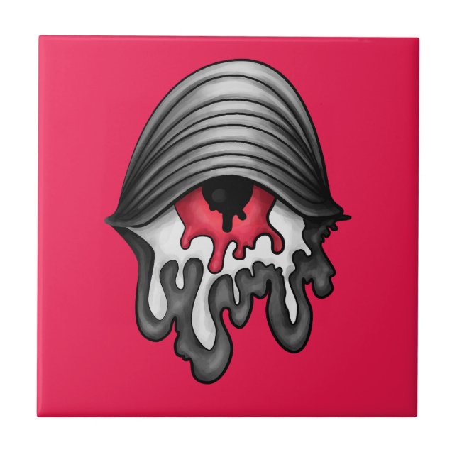 Azulejo De Cerâmica Olho Vermelho Derretido: Horror Surreal (Frente)