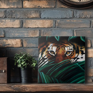 Azulejo De Cerâmica Olhos de Tigre de Selva Verde Intensa Folhas da Vi