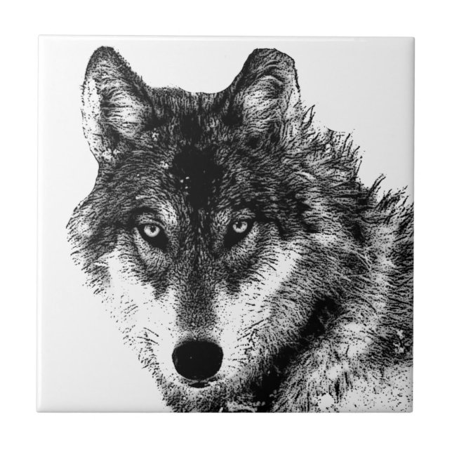 Azulejo De Cerâmica Olhos do Lobo Inspiracional Branco Negro - Animais (Frente)