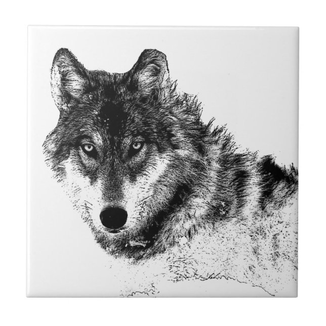 Azulejo De Cerâmica Olhos do Lobo Inspirador Branco Preto (Frente)