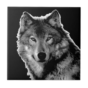 Azulejo De Cerâmica Olhos do Lobo Negro e Branco - Fotografia Animal S