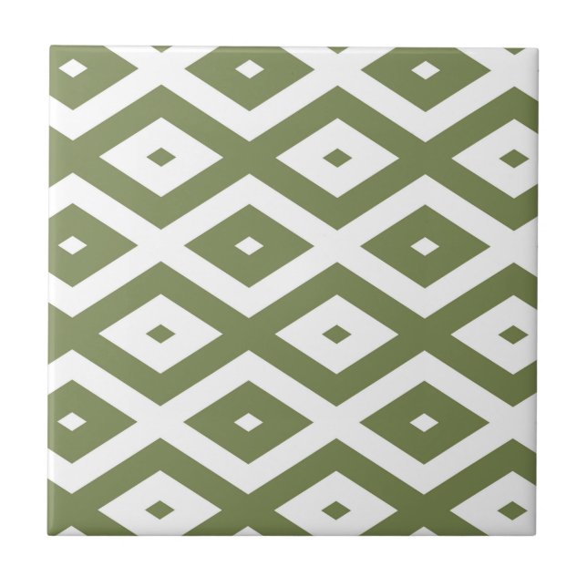 Azulejo De Cerâmica Olive green and white diamond pattern (Frente)