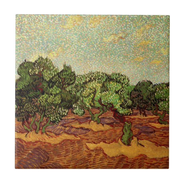 Azulejo De Cerâmica Olive Grove, céu azul pálido de Vincent van Gogh (Frente)