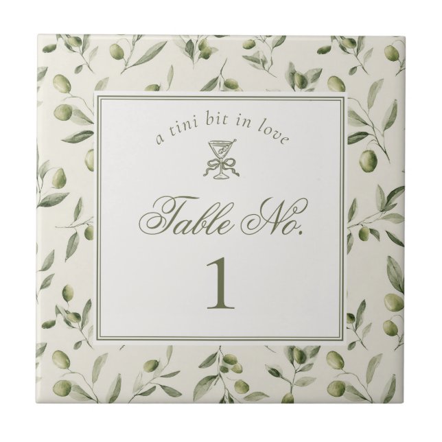 Azulejo De Cerâmica Olive Martini Green Pattern Wedding Table Number (Frente)