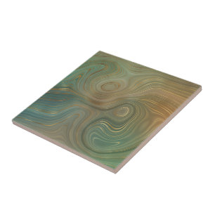 Azulejo De Cerâmica Olive Strata   Agato de tinta Dourada e verde