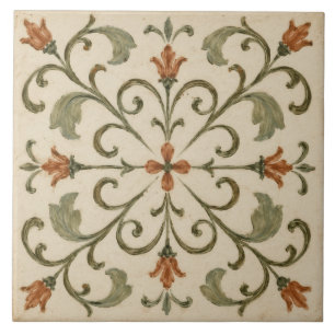 Azulejo De Cerâmica Olive Verde Videira Enrolada Floral Toscana
