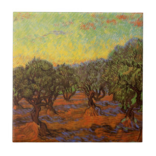 Azulejo De Cerâmica Oliveiral, Céu Laranja por Vincent van Gogh