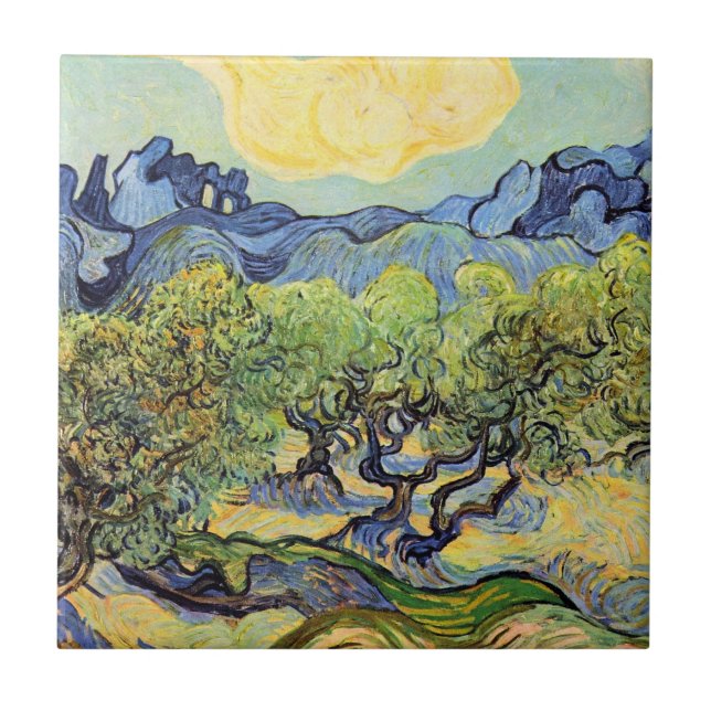 Azulejo De Cerâmica Oliveiras com Alpilles por Vincent van Gogh (Frente)