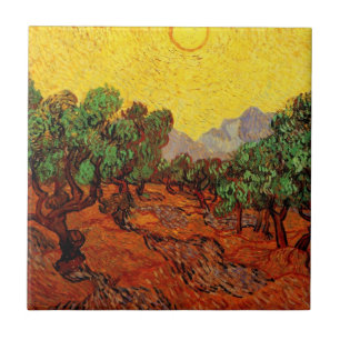 Azulejo De Cerâmica Oliveiras de Van Gogh com Céu Amarelo e Sol