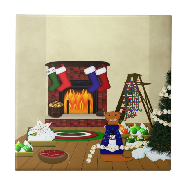 Azulejo De Cerâmica Oliver Decorates para o Natal (Frente)
