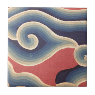 Azulejo De Cerâmica Onda coral do japonês do azul de índigo