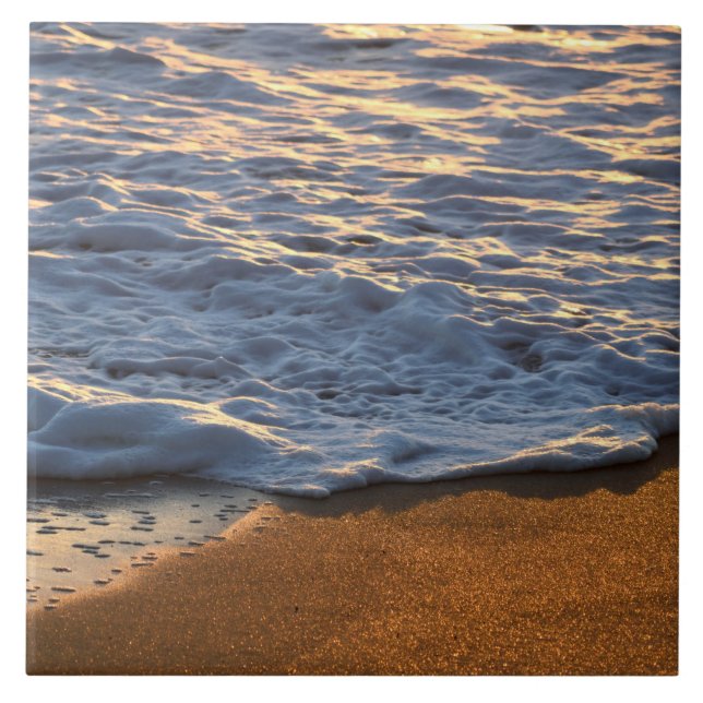 Azulejo De Cerâmica Onda de espuma surf na praia oceânica  (Frente)