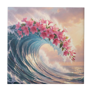 Azulejo De Cerâmica Onda do Oceano Rosa Flor de Cerejeira Surreal