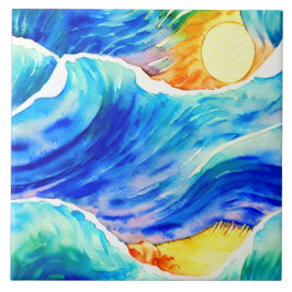 Azulejo De Cerâmica Onda louca de oceano escandinava desenhada pela mã