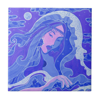 Azulejo De Cerâmica Onda, Sereia Fantasia Surreal Rapariga Asiática Ro