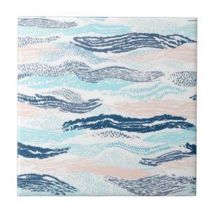 Azulejo De Cerâmica Ondas Abstratas do Oceano Padrão Texturizado Azul