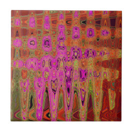 Azulejo De Cerâmica Ondas Atômicas Abstratas Groovy Rosa Quente Retro