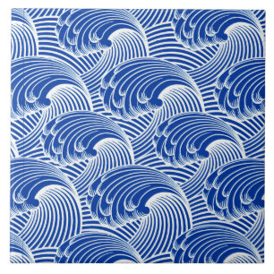 Azulejo De Cerâmica Ondas, azuis cobaltos e branco japoneses do
