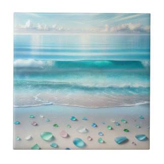 Azulejo De Cerâmica Ondas bonito do Oceano Azul e Vidro do Mar