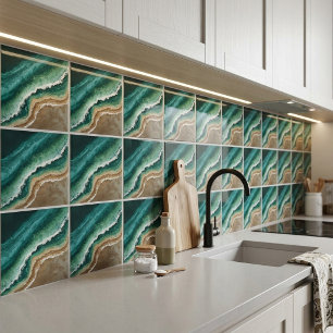 Azulejo De Cerâmica Ondas Costeiras de Resina Falsa Verde Praia