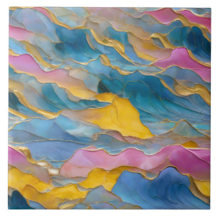 Azulejo De Cerâmica Ondas de Areia Rosa e Azul de “Algeciras”