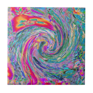 Azulejo De Cerâmica Ondas de Cores Psicodélicas Florais Abstratas em A