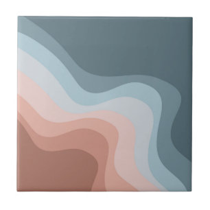 Azulejo De Cerâmica Ondas de estilo retro azuis e rosa