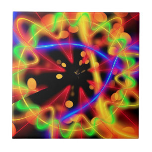 Azulejo De Cerâmica Ondas de Luz Neon Fractal Abstrato -