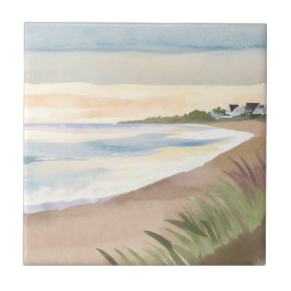 Azulejo De Cerâmica Ondas de Praia | Aquarela do Oceano Costeiro
