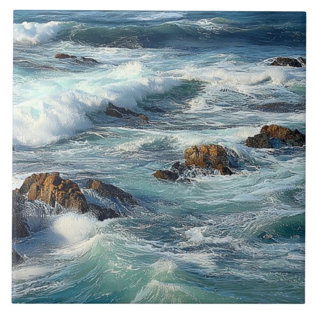 Azulejo De Cerâmica Ondas do Oceano Pacífico (Frente)