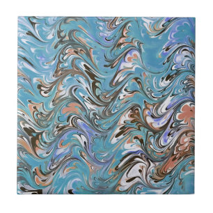 Azulejo De Cerâmica Ondas Em Abstrato De Arte Azul Acrílica