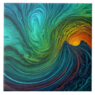 Azulejo De Cerâmica Ondas Fractais de Abstrato de "Desaparecimento do 