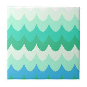 Azulejo De Cerâmica Ondas Geométricas Azuis, Verdes e Teares 