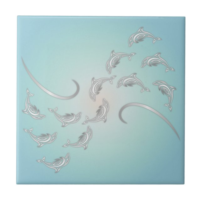 Azulejo De Cerâmica "Ondas Havaianas Prateadas" | Costeiro Moderno (Frente)