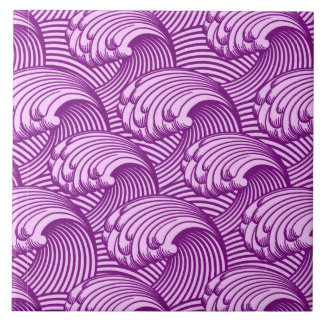 Azulejo De Cerâmica Ondas japonesas do vintage, roxo crepuscular e