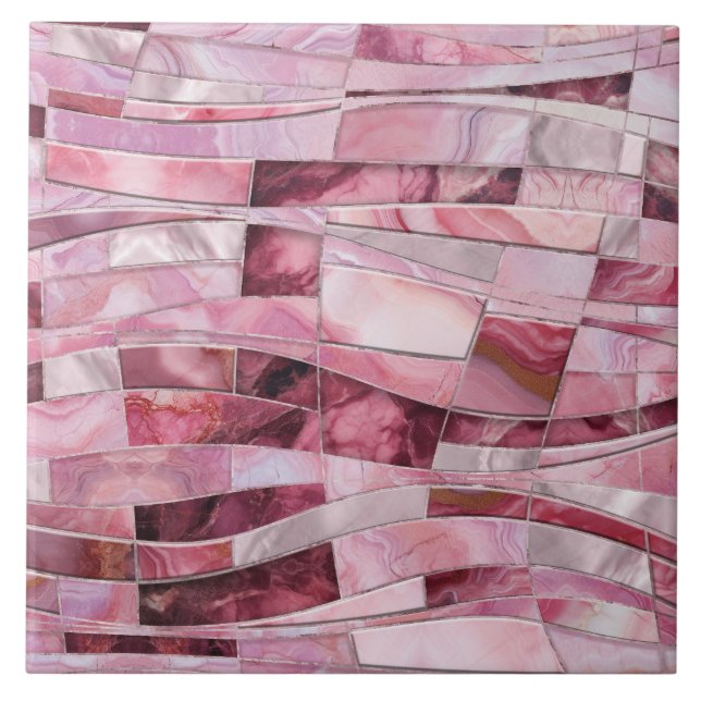 Azulejo De Cerâmica Ondas Mosaicas - Abstrato de mármore rosa (Frente)