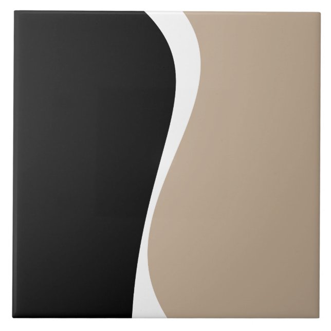 Azulejo De Cerâmica Ondas Simples 2 - Taupe, Preto e Branco (Frente)