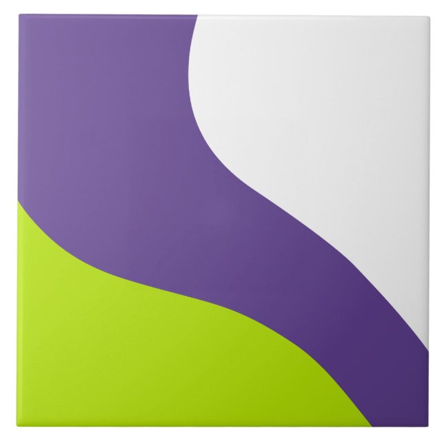 Azulejo De Cerâmica Ondas simples em Verde limão e roxo (Frente)